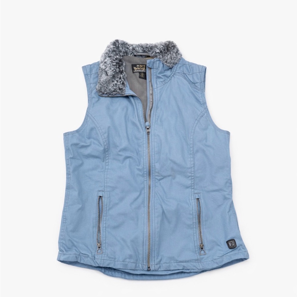 Stylish Light Blue Sleeveless Vest with Faux Fur Collar